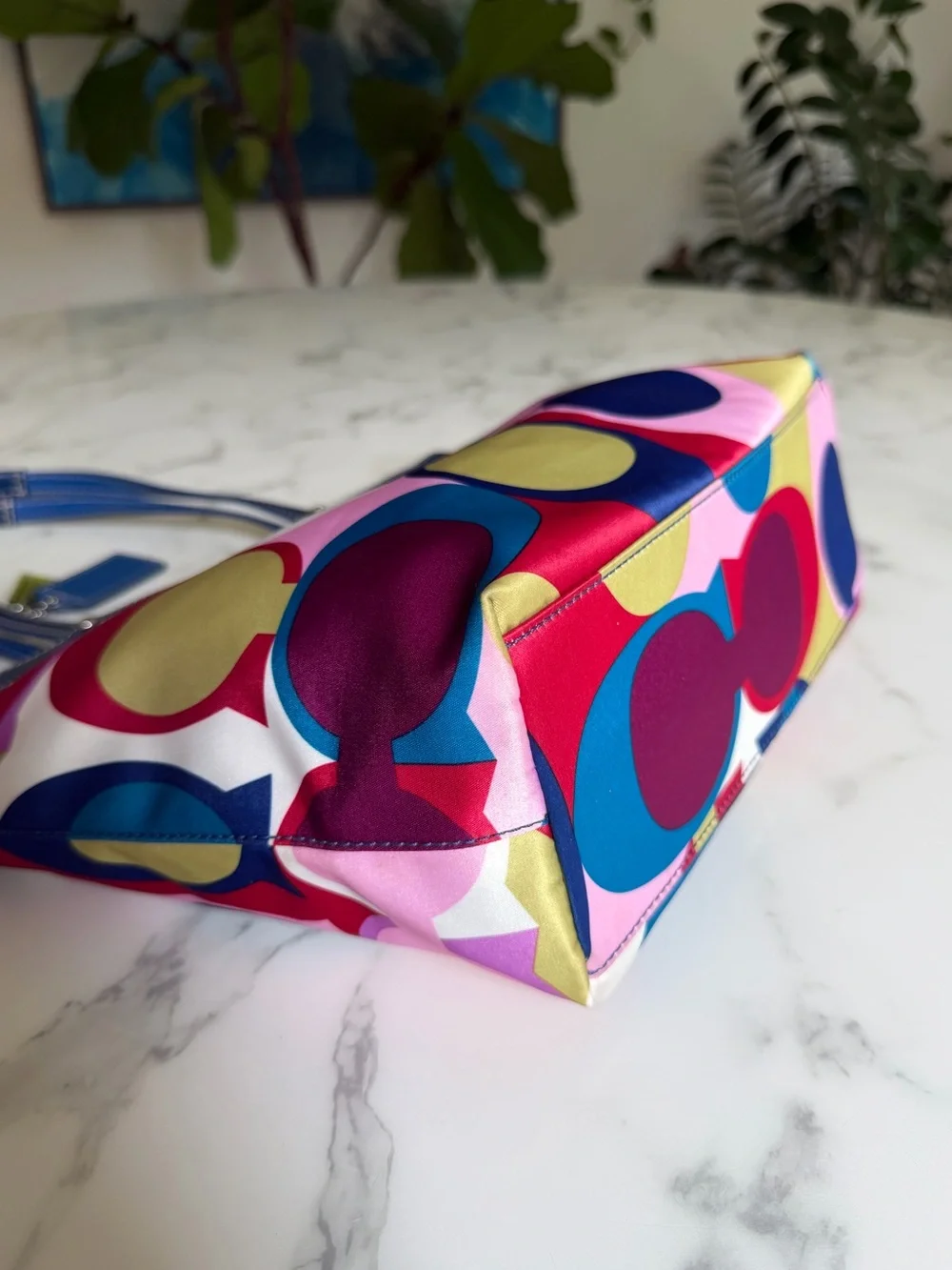 Coach Y2K Op Art Signature Scarf Print Multicolor Satin Tote Shoulder Bag F15183